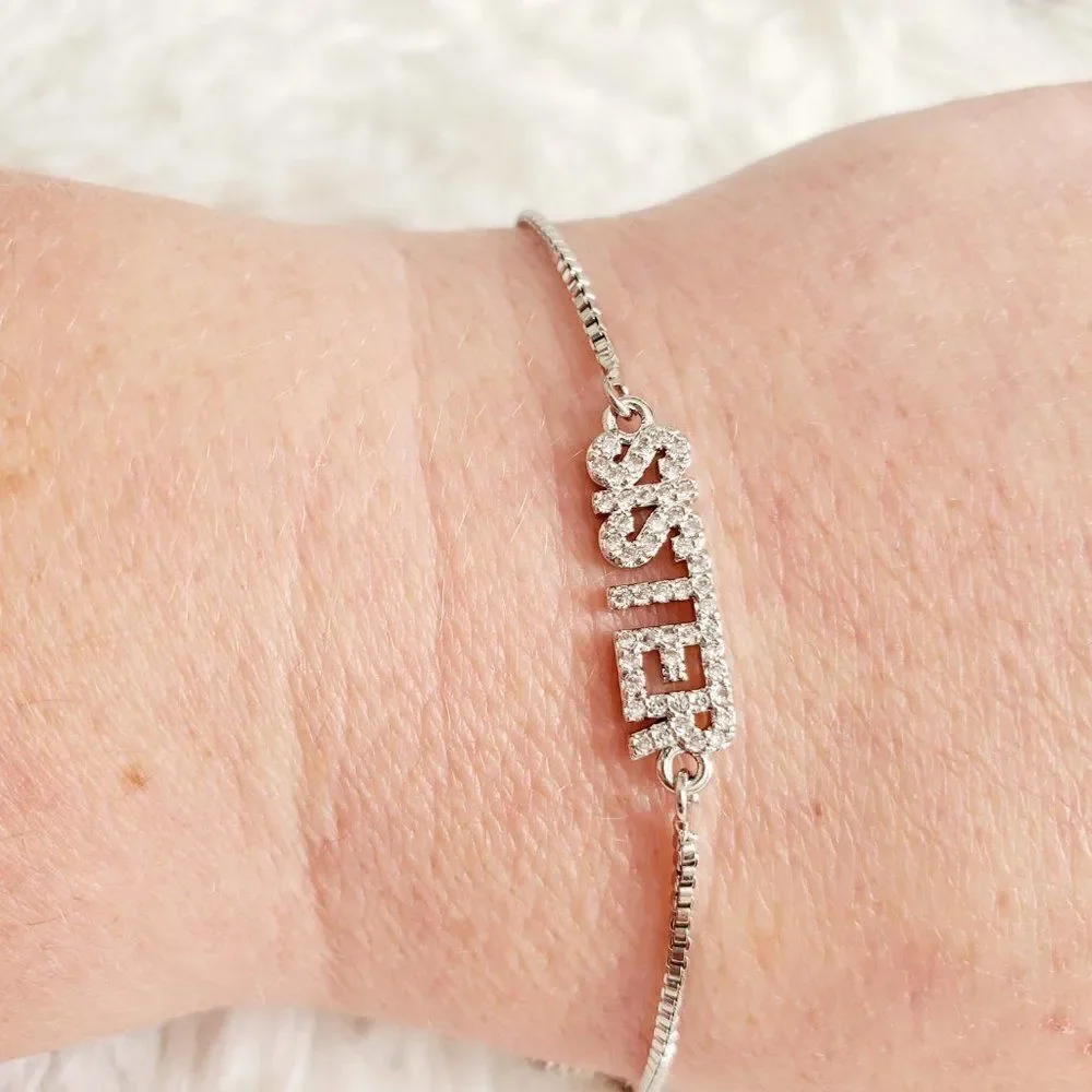 Gold or Silver Rhinestone Sister Slider Bracelet